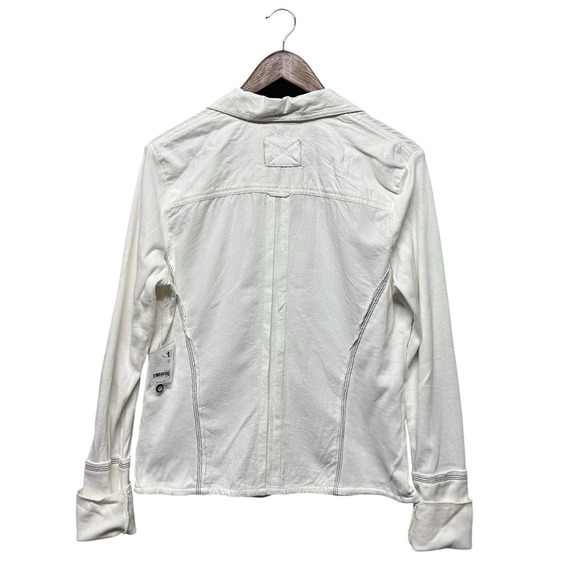 Free People Top Womens Size L Tiny White Button Up Long Sleeve Boho Y2K Style - Picture 7 of 16